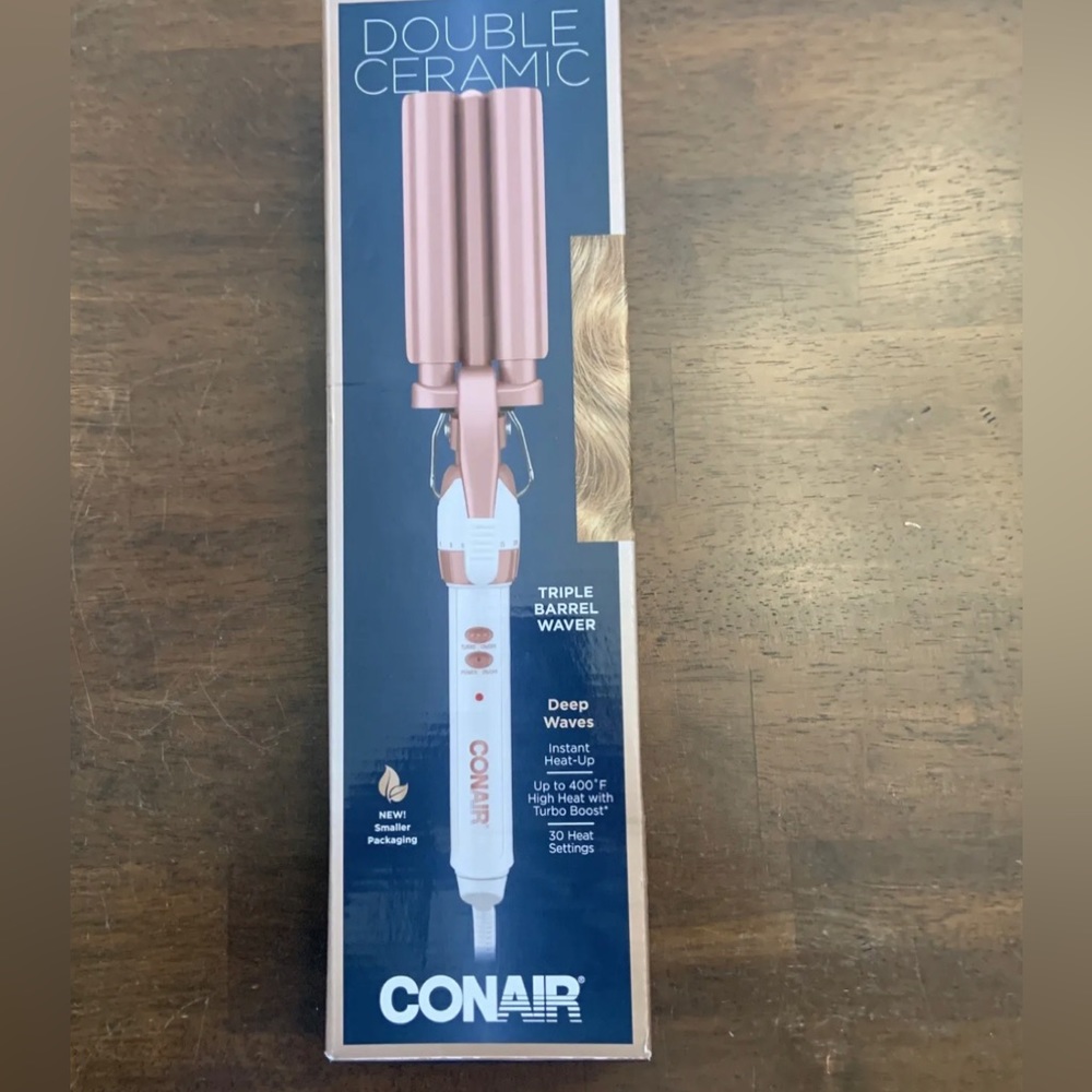 Conair Double Ceramic Triple Barrel Curl Styling Waver White/Rose Gold Hair Iron